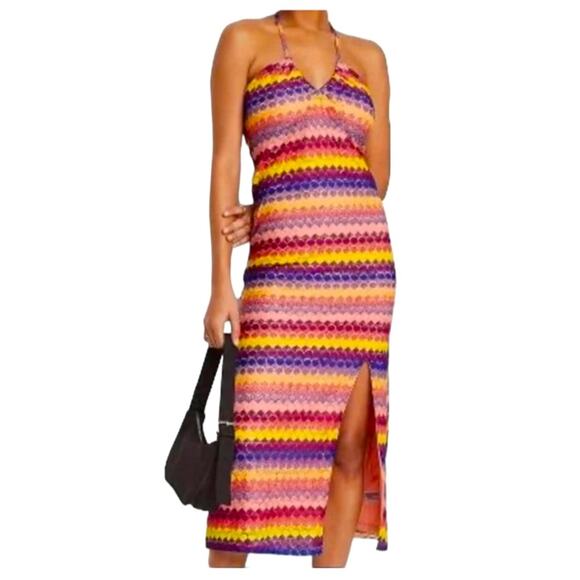 Wild Fable Rainbow Crochet Knit Maxi Halter Dress with Front Slit Size XXL - Picture 1 of 7